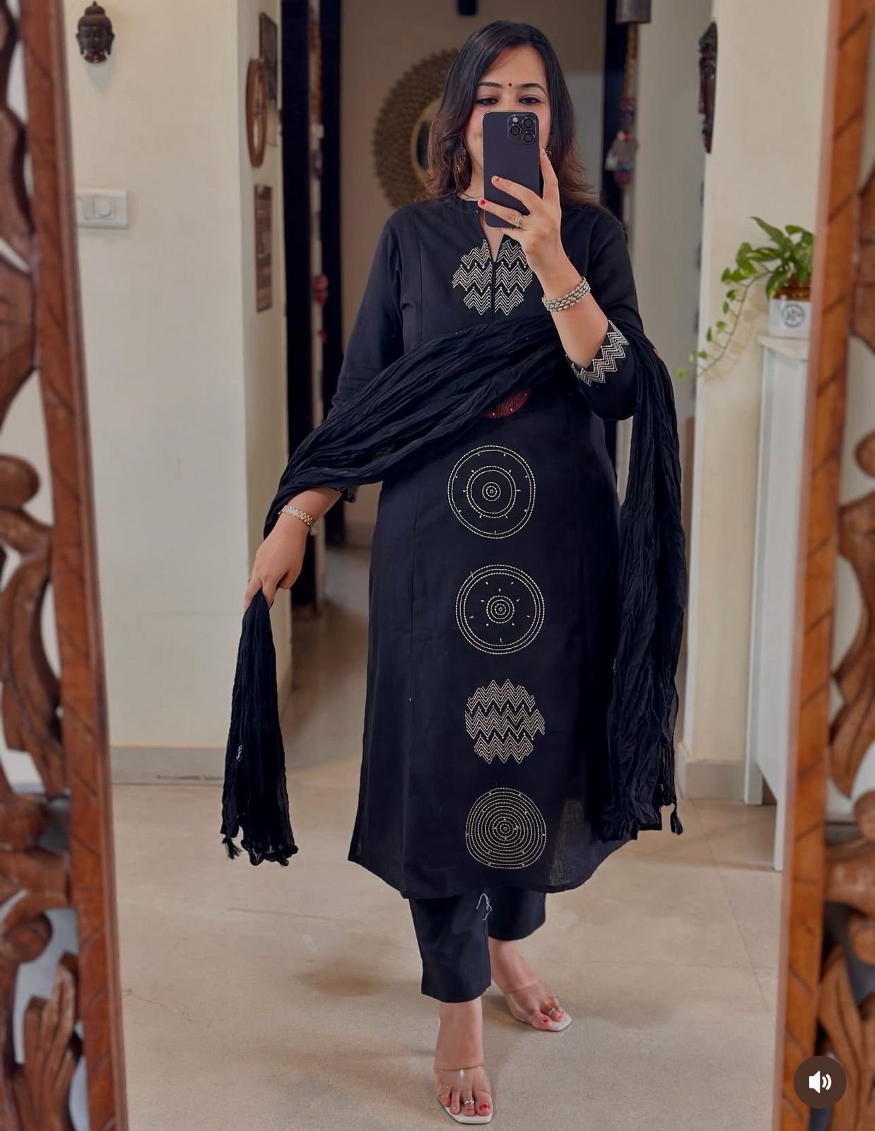 Blue Jaipuri Cotton A-Line Suit with Embroidered Dupatta